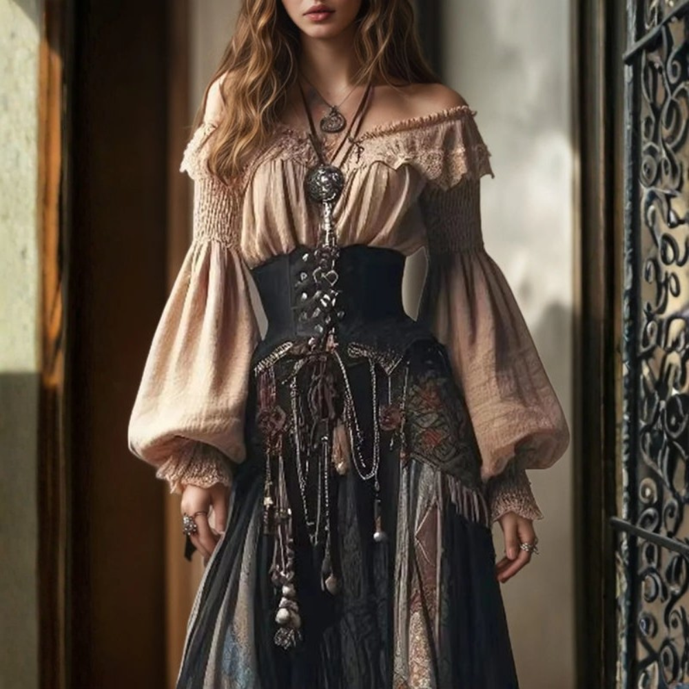 Women Off Shoulder Blouse Long Sleeve Lace Lantern Sleeve Top