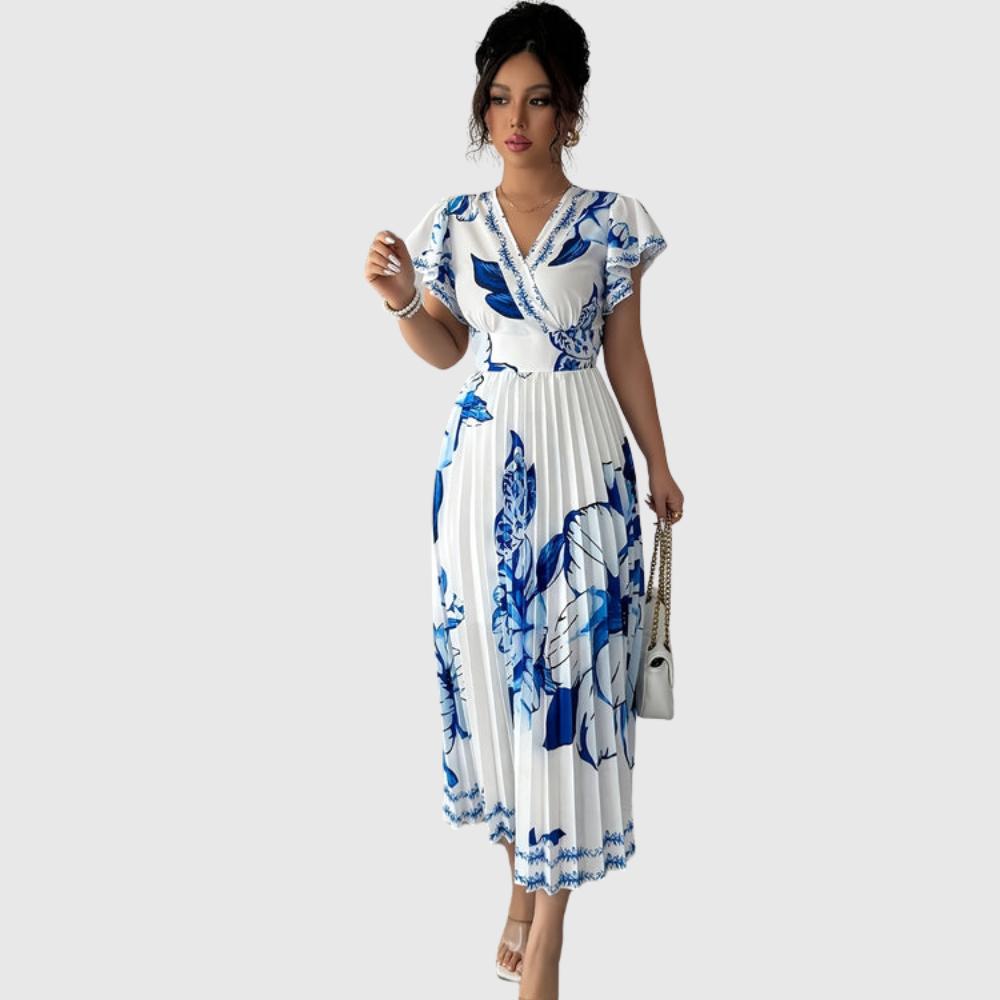 Floral Print Pleated Vacation Dress