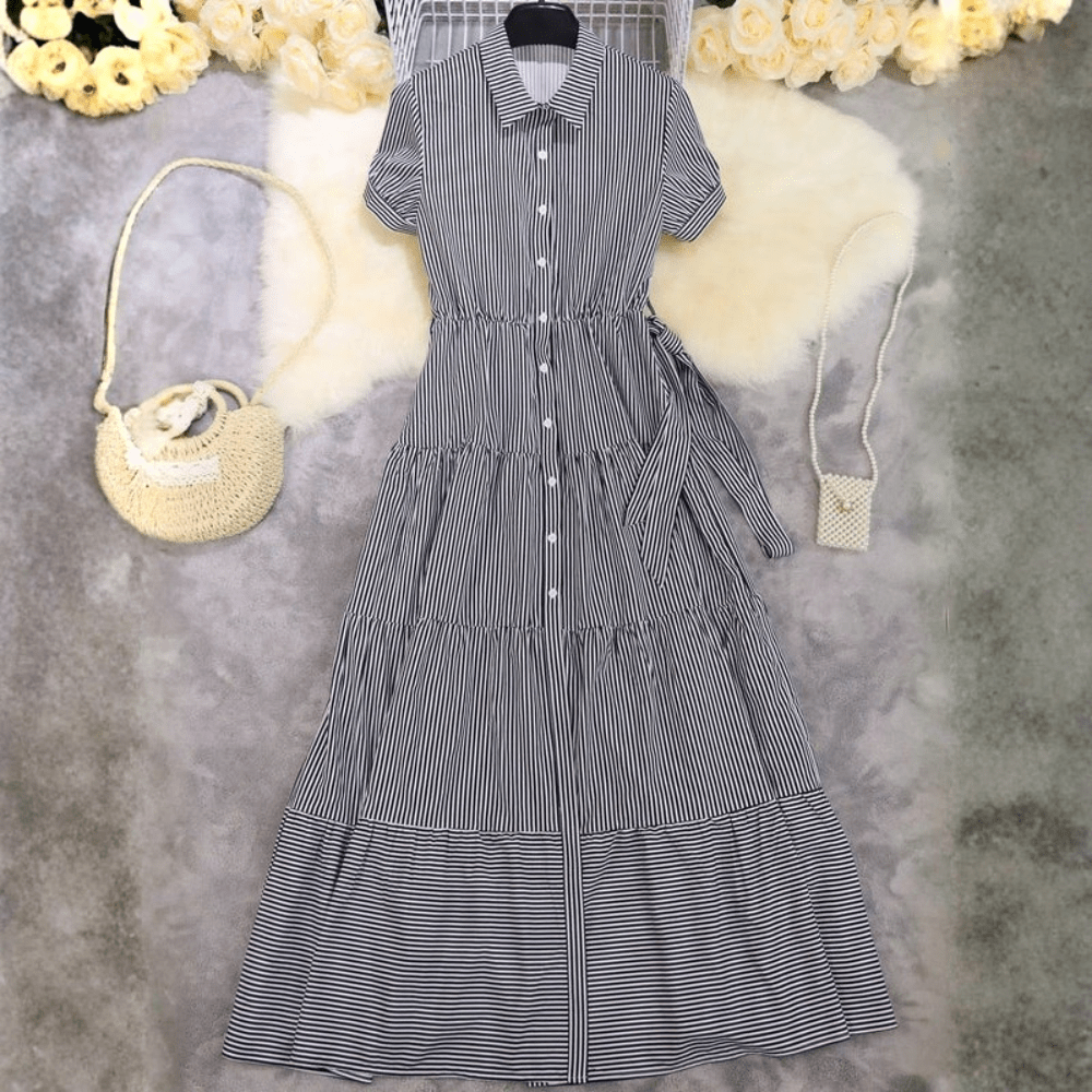 Striped Belted Maxi Dress