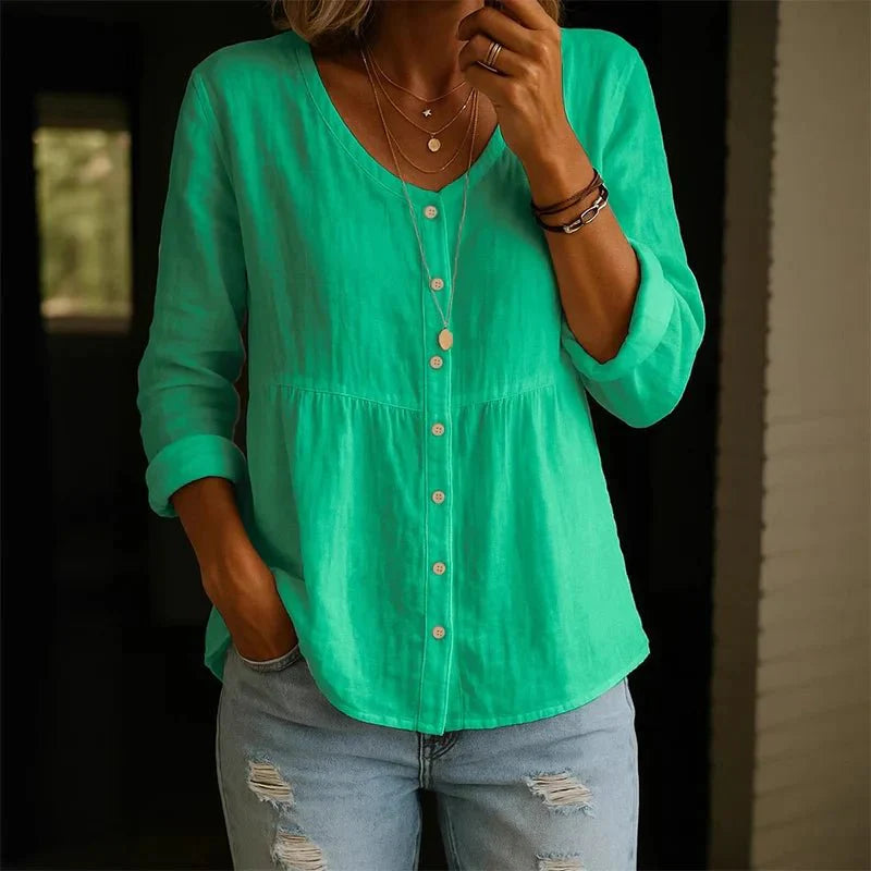 Breathable V Neck Linen Blouse