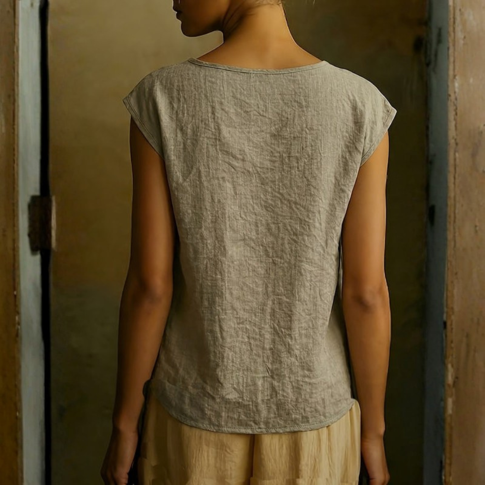 Elegant Linen Round Neck Blouse