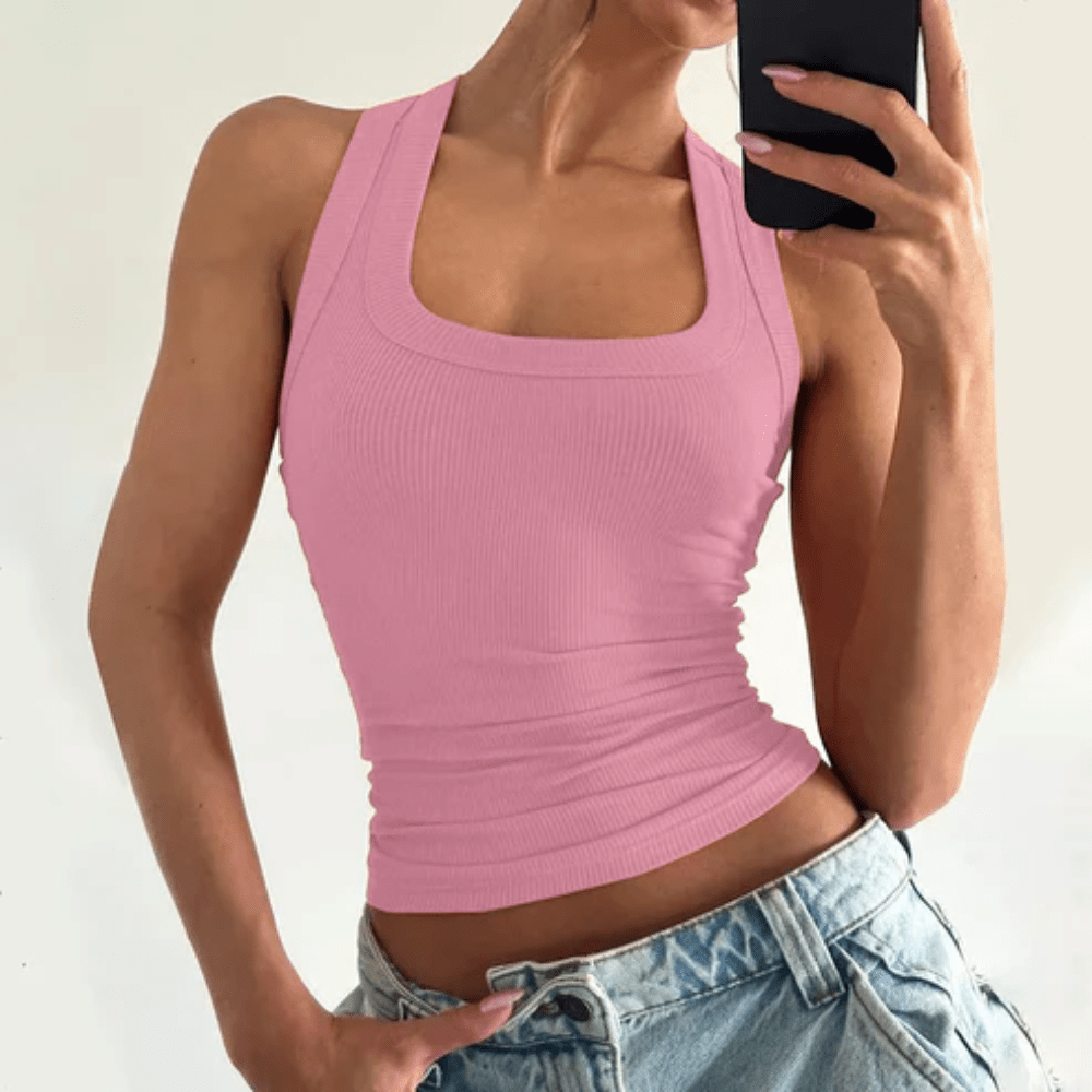 Ribbed U Neck Racer Tank Top