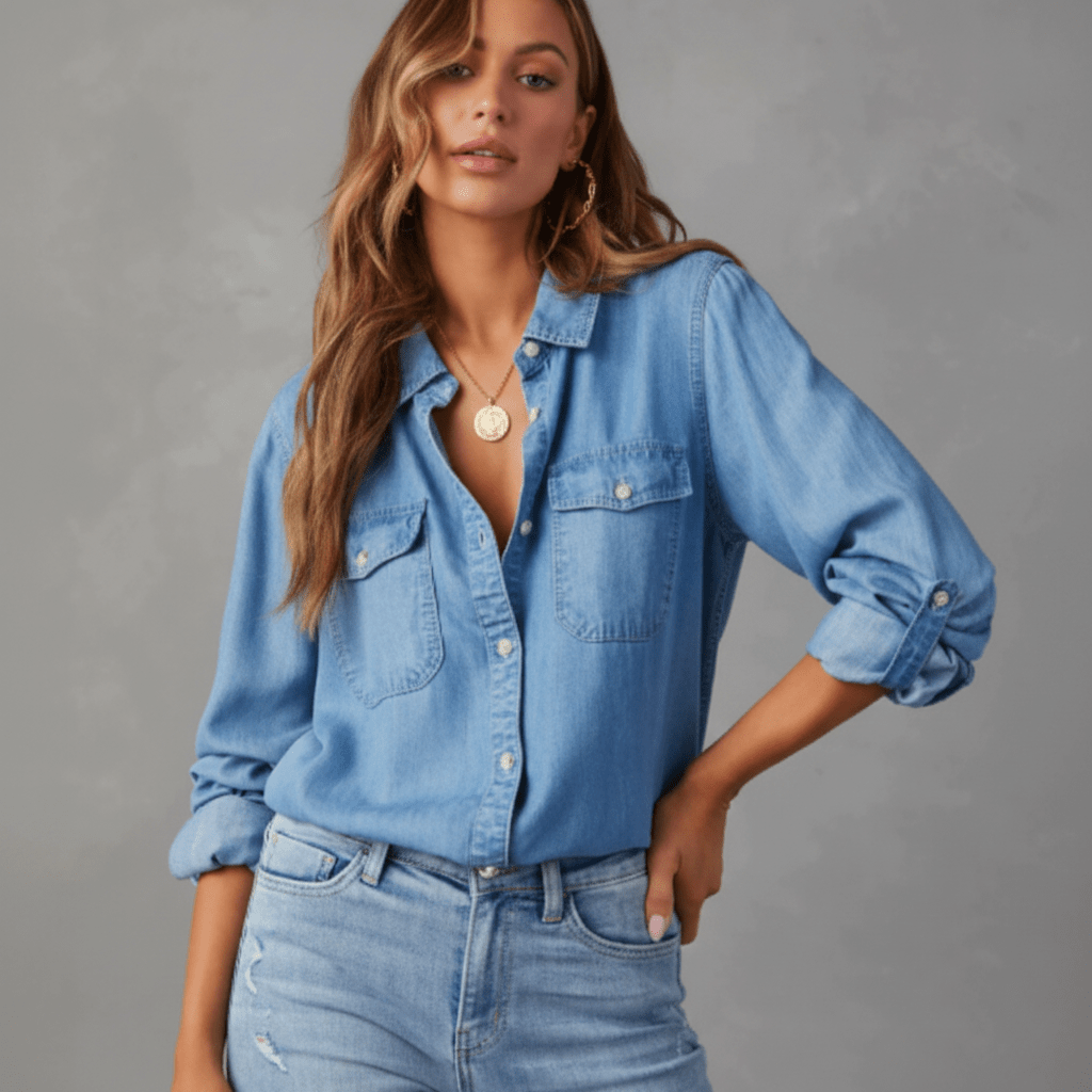 Poleret denimskjorte med knapper