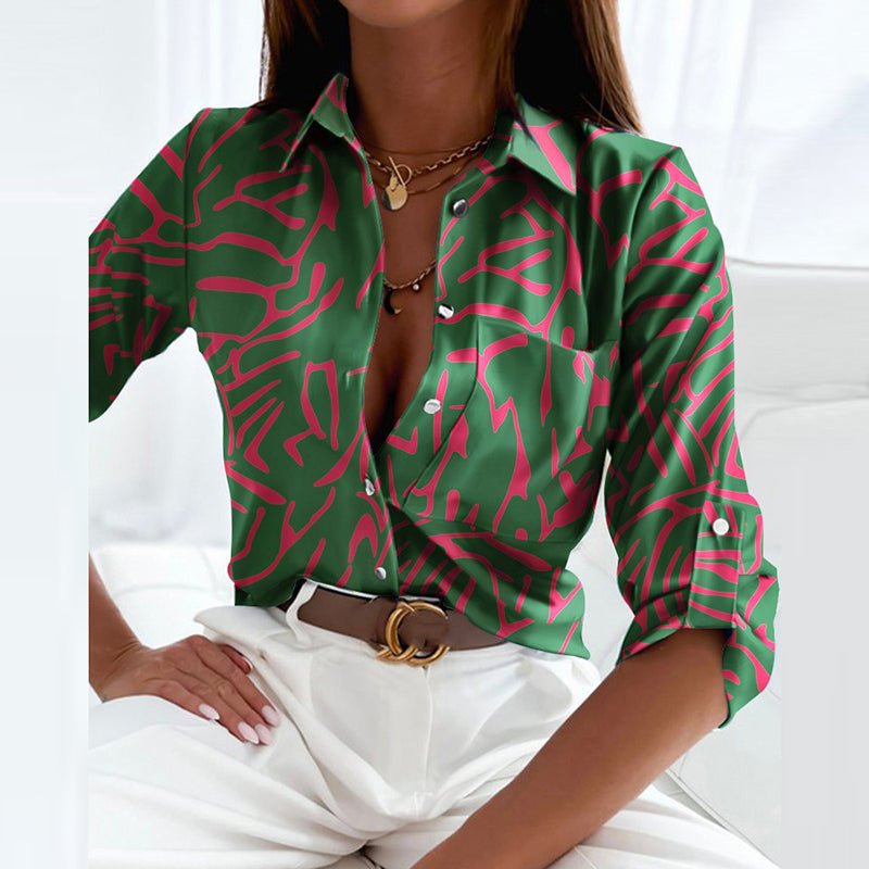 Printed Collared Button Blouse