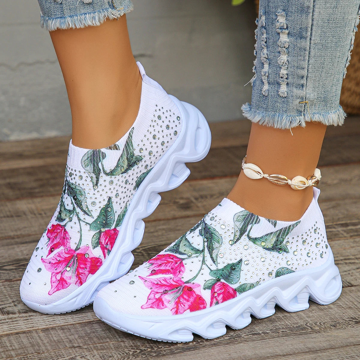 Printed Platform Knit Sneakers