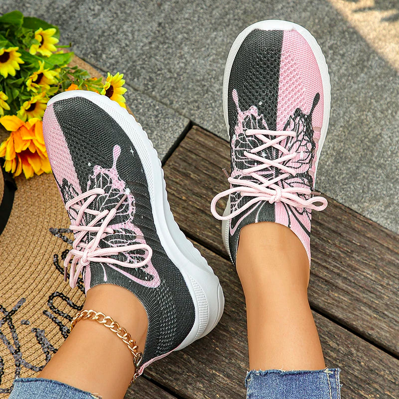 Floral Print Knit Platform Sneakers