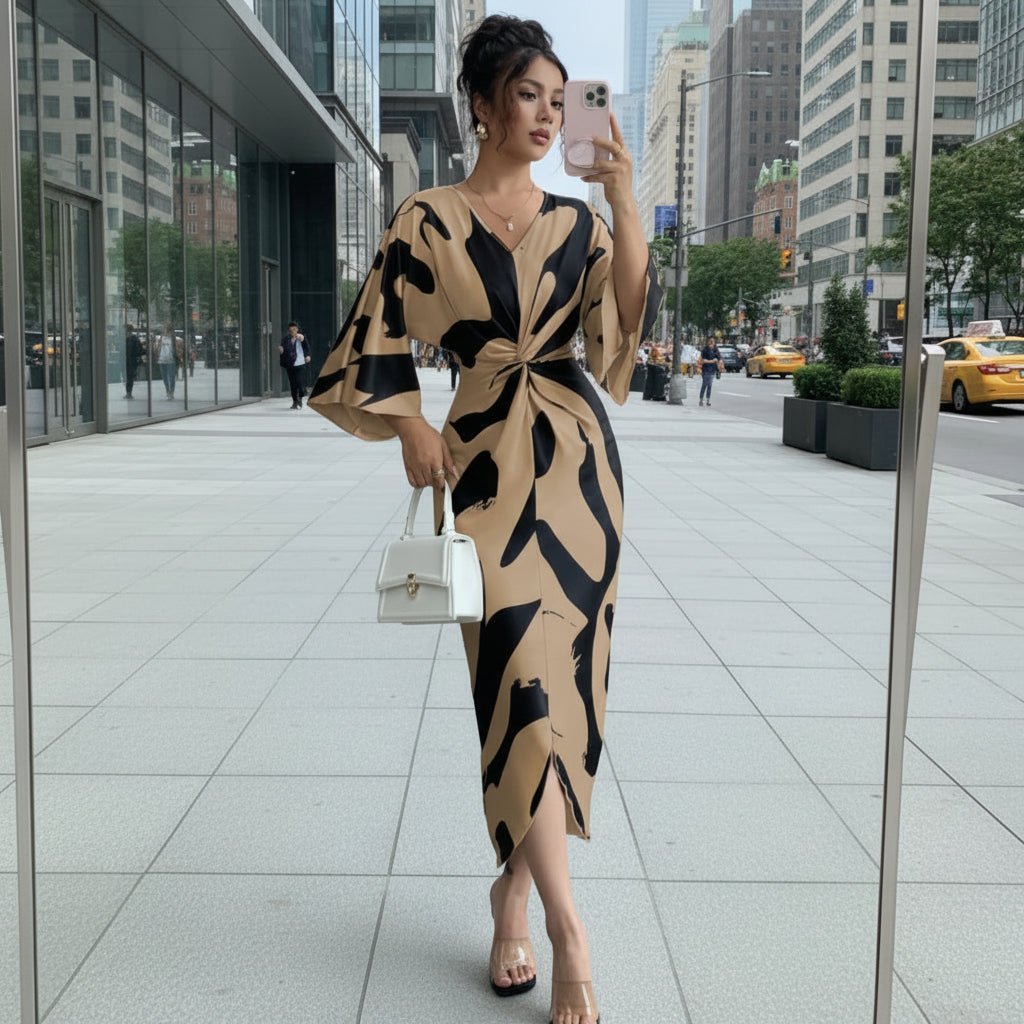 Abstract Twist Waist Midi Dress