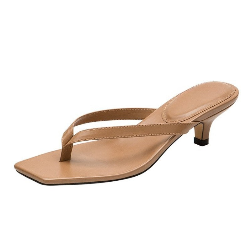 Elegant SquareToe KittenHeelSandals Womens