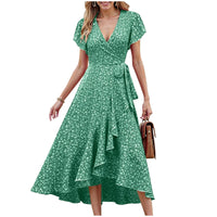 Floral Wrap V Neck Dress