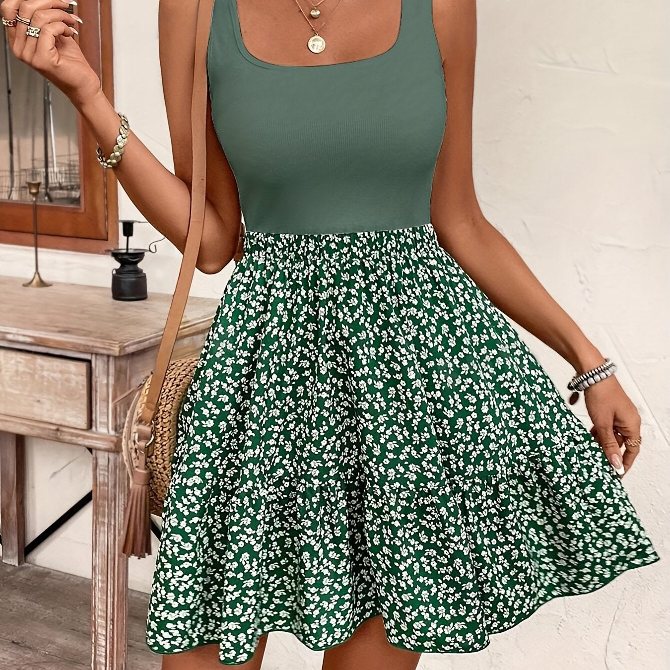 Vacation Tank Dress with Elegant Floral Print