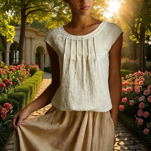 Elegant Linen Round Neck Blouse