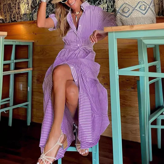 Striped Belted Maxi Dress