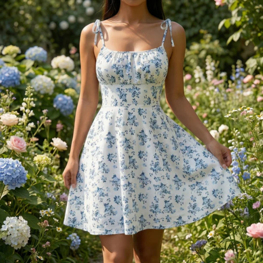 Floral Tie Strap Mini Sundress Fit And Flare