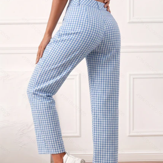 Karierte Hose mit hoher Taille und schmal zulaufendem Bein