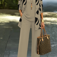 Abstract Print Three Piece Pant Set
