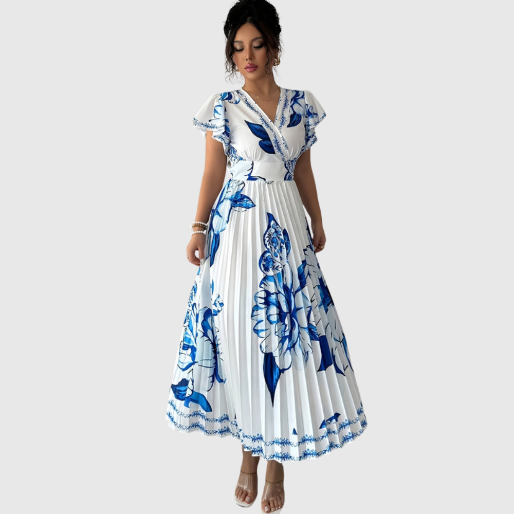 Floral Print Pleated Vacation Dress