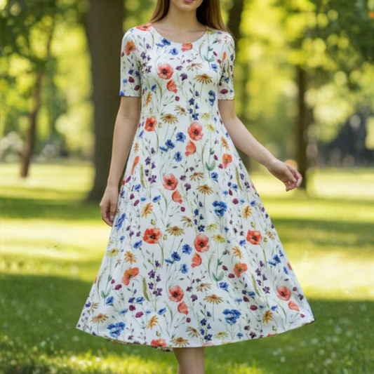 Floral Knee Length Dress With Pockets