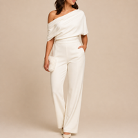 Draped Off Shoulder Tailored Jumpsuit