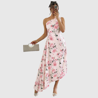 Floral One Shoulder Pleated Midi Dress