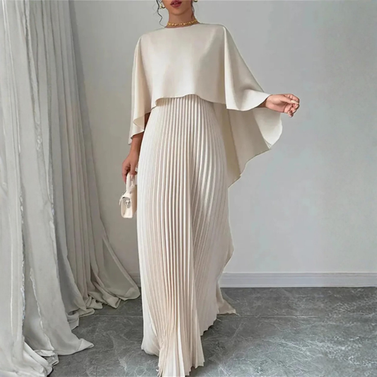 Pleated Cape Sleeve Maxi Dress