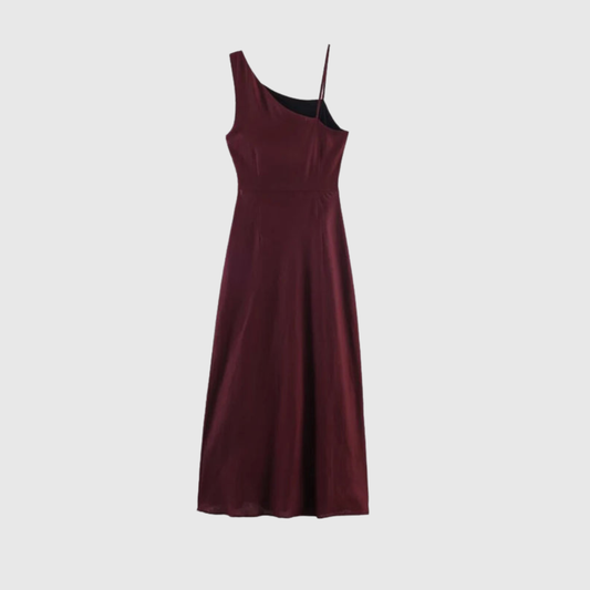 Asymmetrical Strap Pleated Midi Dress