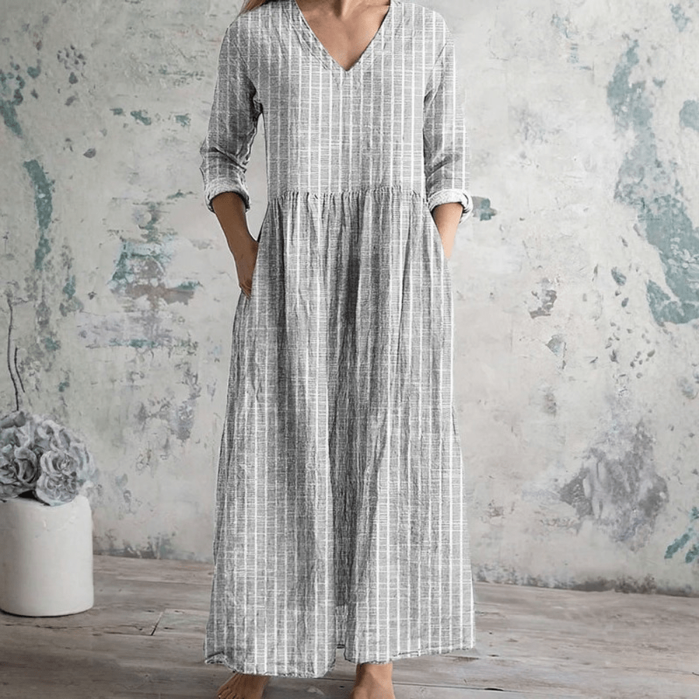 Breathable V Neck Linen Dress