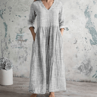 Breathable V Neck Linen Dress