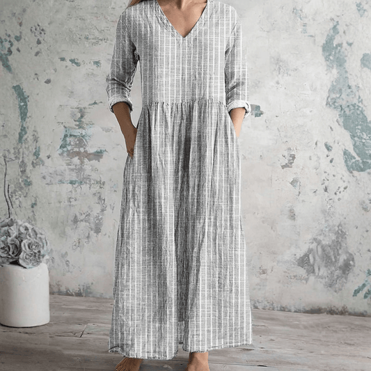 Breathable V Neck Linen Dress