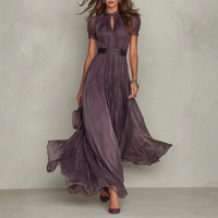 Elegant Chiffon Lace Trim Maxi Dress High Neck