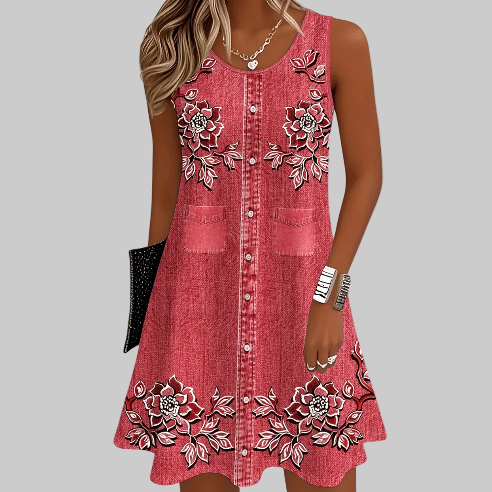 Floral Sleeveless Button Front Dress