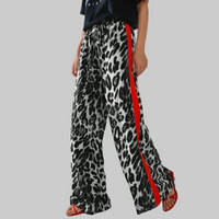 Leopard Print Side Stripe Wide Leg Pants