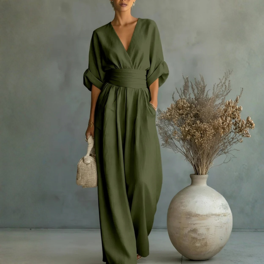 Vintage V Neck Wide Leg Jumpsuit