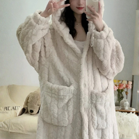 Cozy Hooded Knit Bathrobe With Pockets