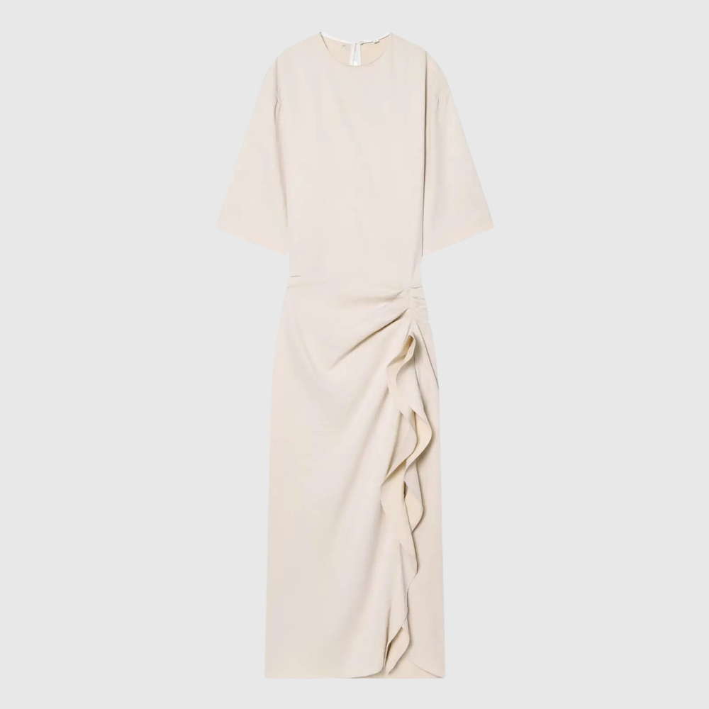 Round Neck Pleated Midi Dress