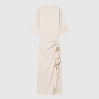Round Neck Pleated Midi Dress