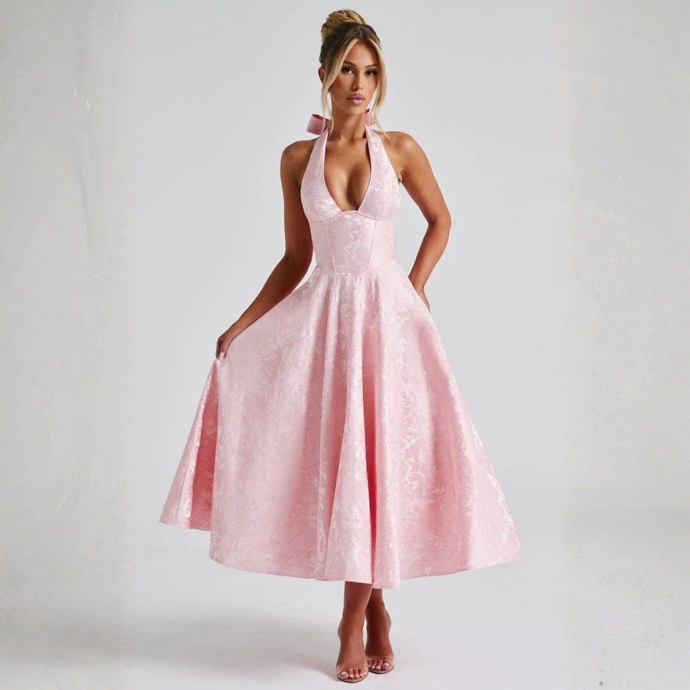 Halter Neck Fit And Flare Midi Dress