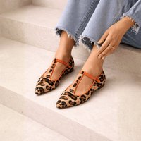 Leopard Print T Strap Flats