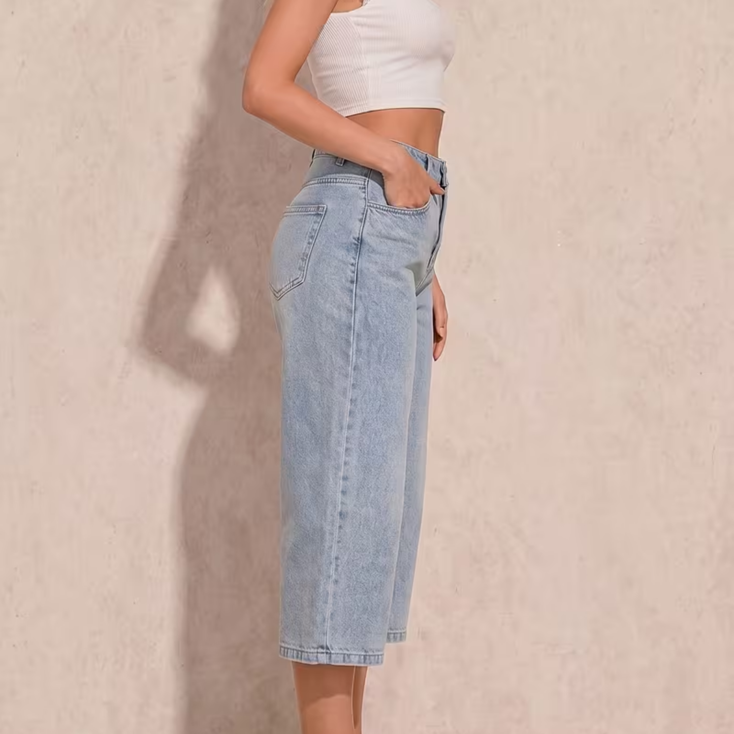 High Waist Denim Capri Jeans