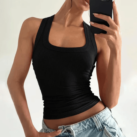 Ribbed U Neck Racer Tank Top