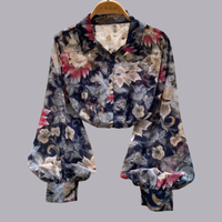 Women Bohemian Floral Chiffon Blouse Long Sleeve Loose Fit