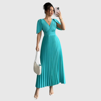 Flutter Sleeve Pleated Midi Dress