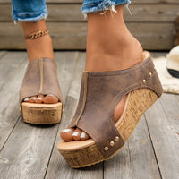 Women Platform Wedge Sandals Slip On Open Toe Cushioned Sole