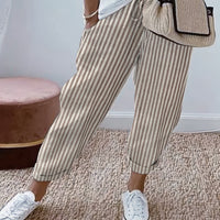 Striped Cotton Drawstring Cropped Pants