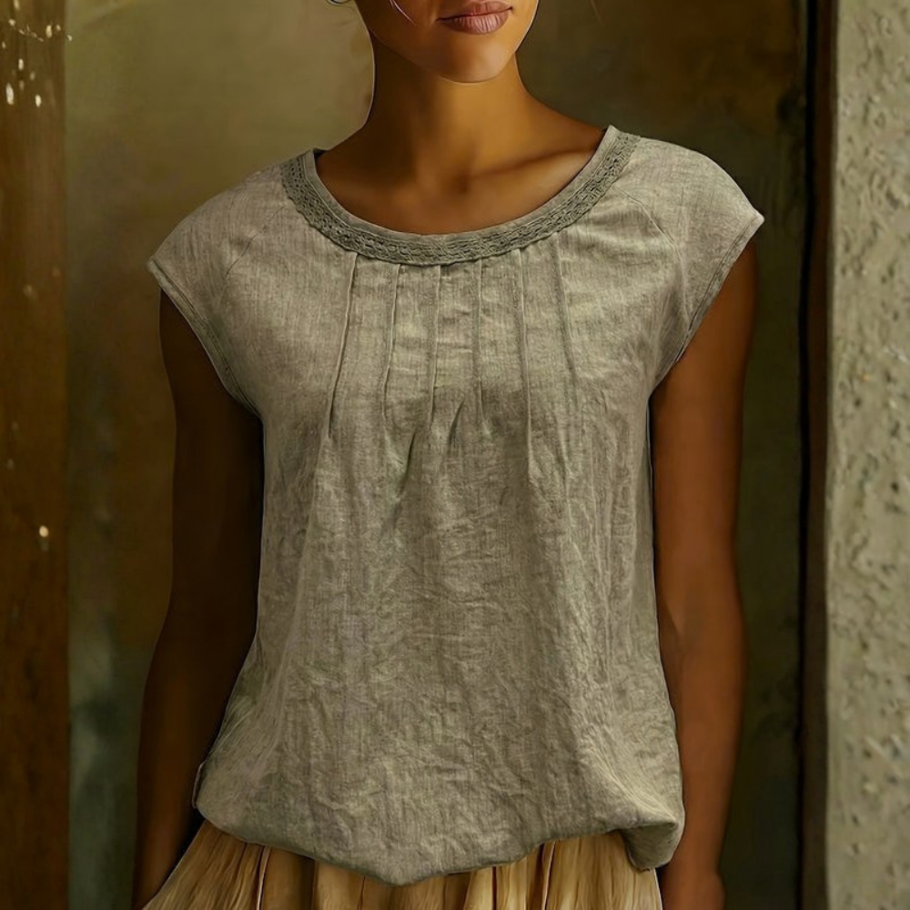 Elegant Linen Round Neck Blouse