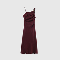 Asymmetrical Strap Pleated Midi Dress