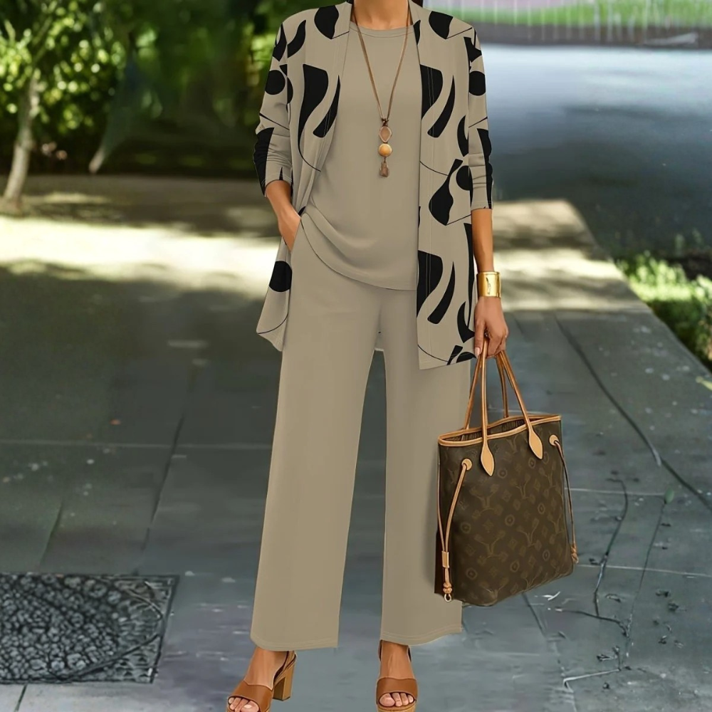 Abstract Print Three Piece Pant Set
