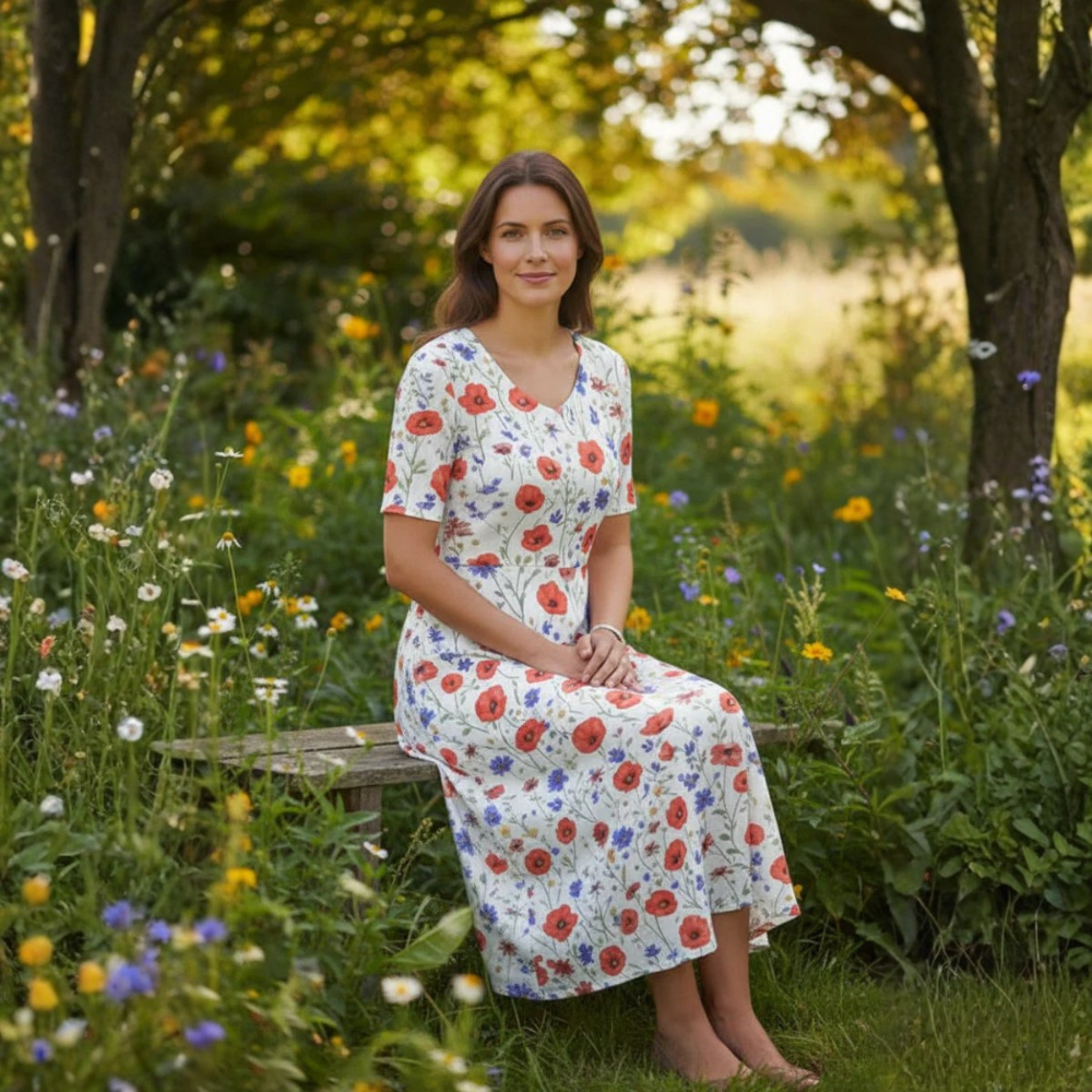 Floral Knee Length Dress With Pockets