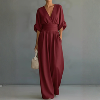 Vintage Jumpsuit mit V-Ausschnitt und weitem Bein