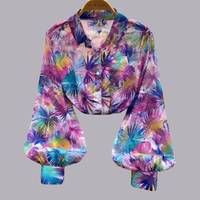 Women Bohemian Floral Chiffon Blouse Long Sleeve Loose Fit
