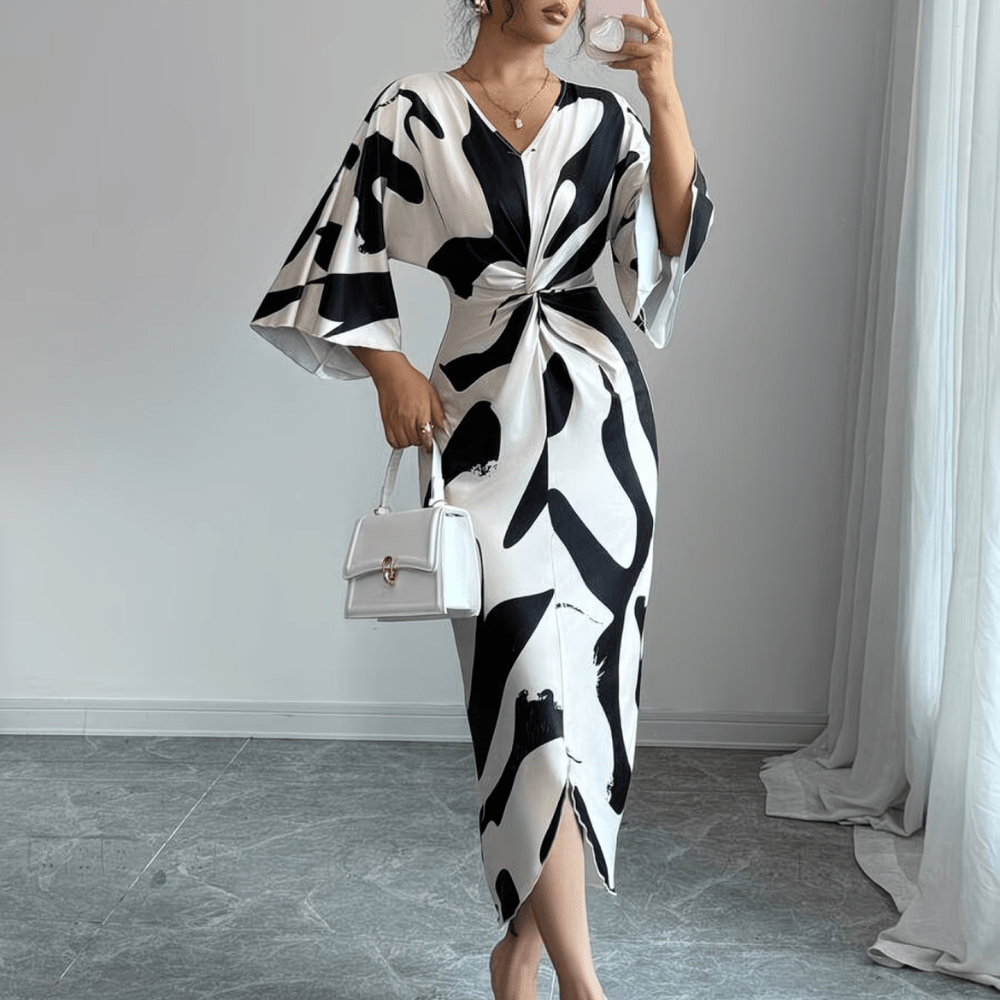 Abstract Twist Waist Midi Dress